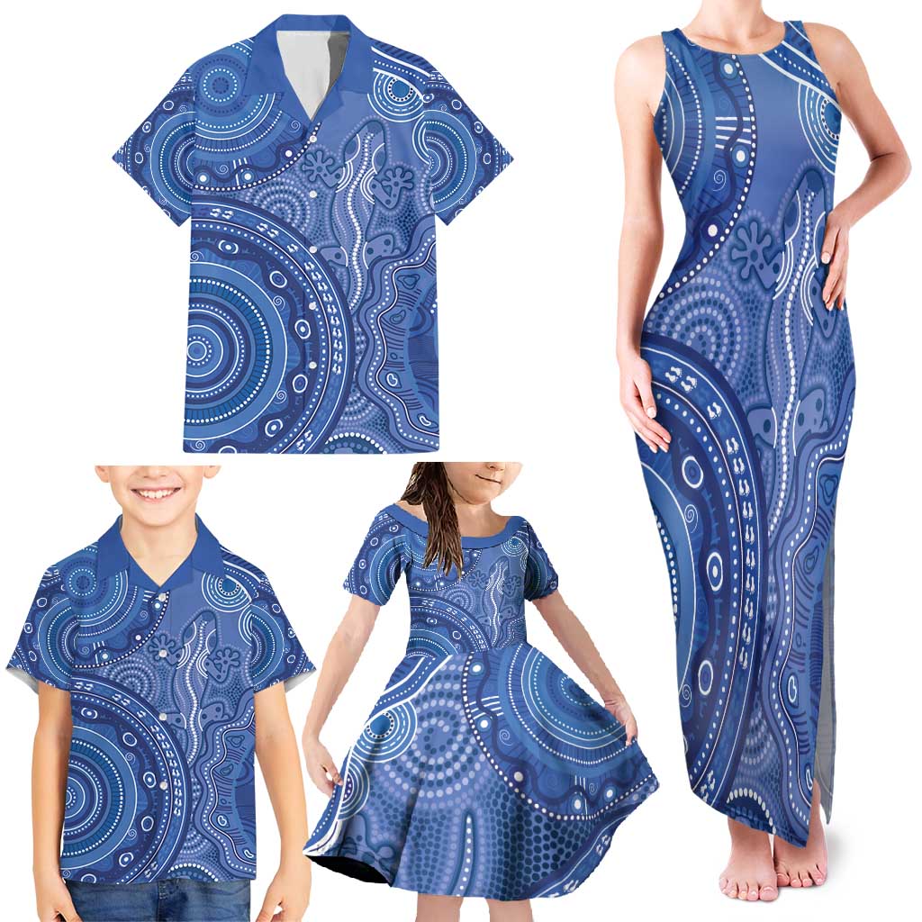 Australia Autism Awareness Family Matching Tank Maxi Dress and Hawaiian Shirt Aboriginal Lizard Dot Painting