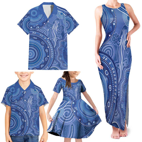 Australia Autism Awareness Family Matching Tank Maxi Dress and Hawaiian Shirt Aboriginal Lizard Dot Painting