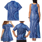 Australia Autism Awareness Family Matching Tank Maxi Dress and Hawaiian Shirt Aboriginal Lizard Dot Painting