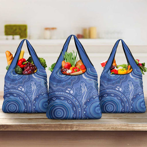 Australia Autism Awareness Grocery Bag Aboriginal Lizard Dot Painting