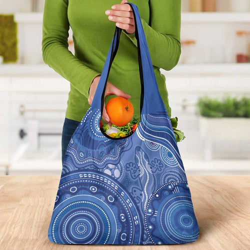 Australia Autism Awareness Grocery Bag Aboriginal Lizard Dot Painting