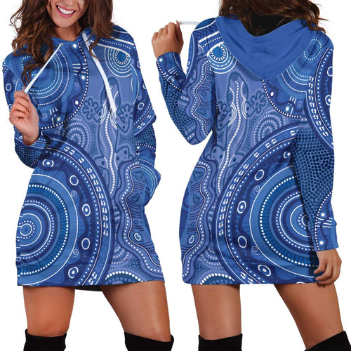 Australia Autism Awareness Hoodie Dress Aboriginal Lizard Dot Painting