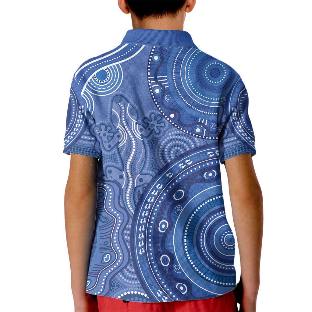 Australia Autism Awareness Kid Polo Shirt Aboriginal Lizard Dot Painting