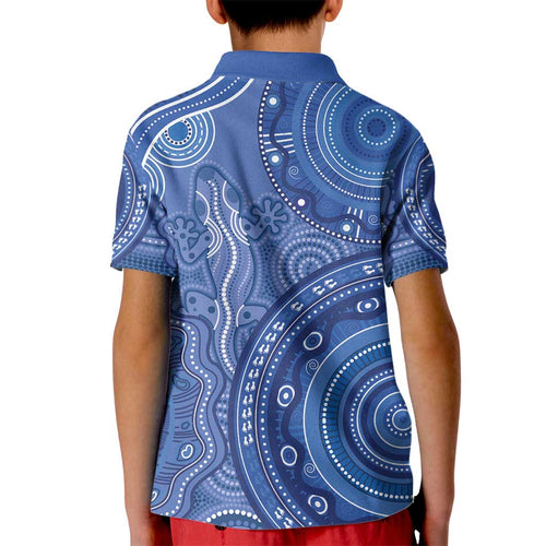 Australia Autism Awareness Kid Polo Shirt Aboriginal Lizard Dot Painting