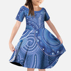 Australia Autism Awareness Kid Short Sleeve Dress Aboriginal Lizard Dot Painting