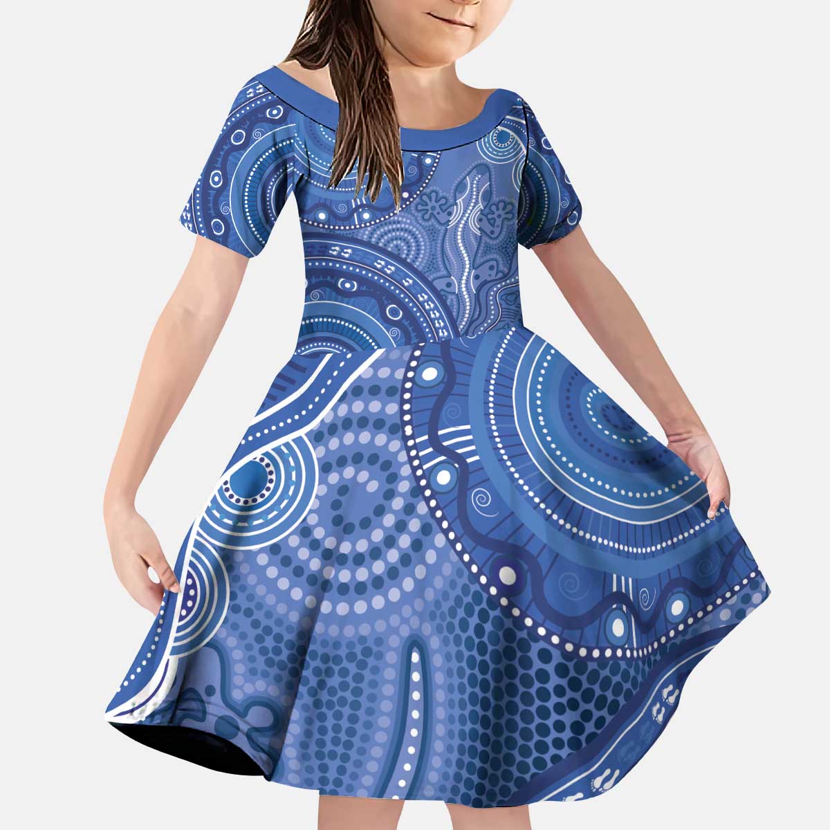 Australia Autism Awareness Kid Short Sleeve Dress Aboriginal Lizard Dot Painting