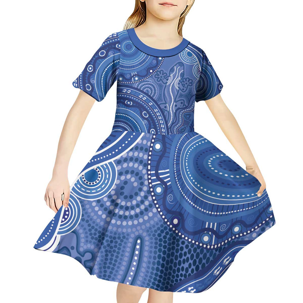 Australia Autism Awareness Kid Short Sleeve Dress Aboriginal Lizard Dot Painting