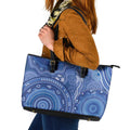 Australia Autism Awareness Leather Tote Bag Aboriginal Lizard Dot Painting