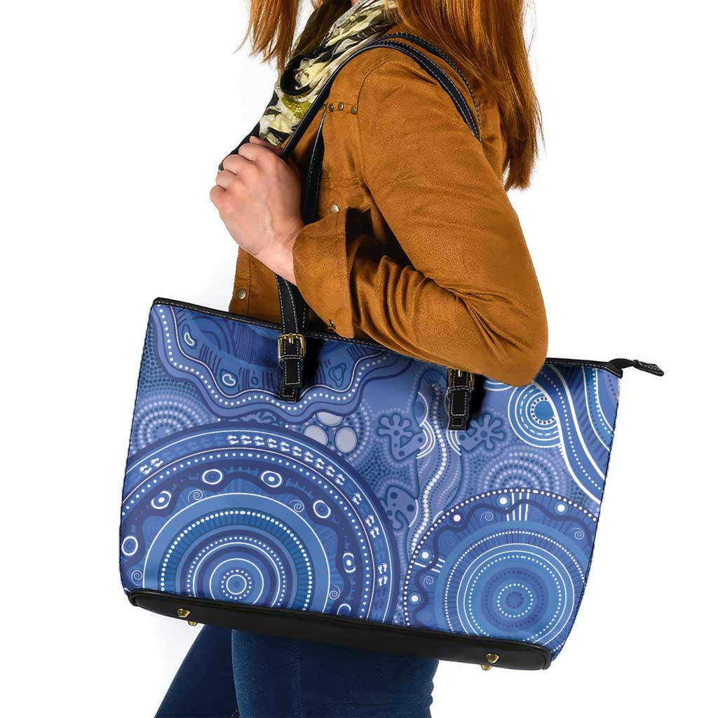 Australia Autism Awareness Leather Tote Bag Aboriginal Lizard Dot Painting