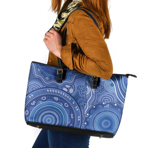 Australia Autism Awareness Leather Tote Bag Aboriginal Lizard Dot Painting