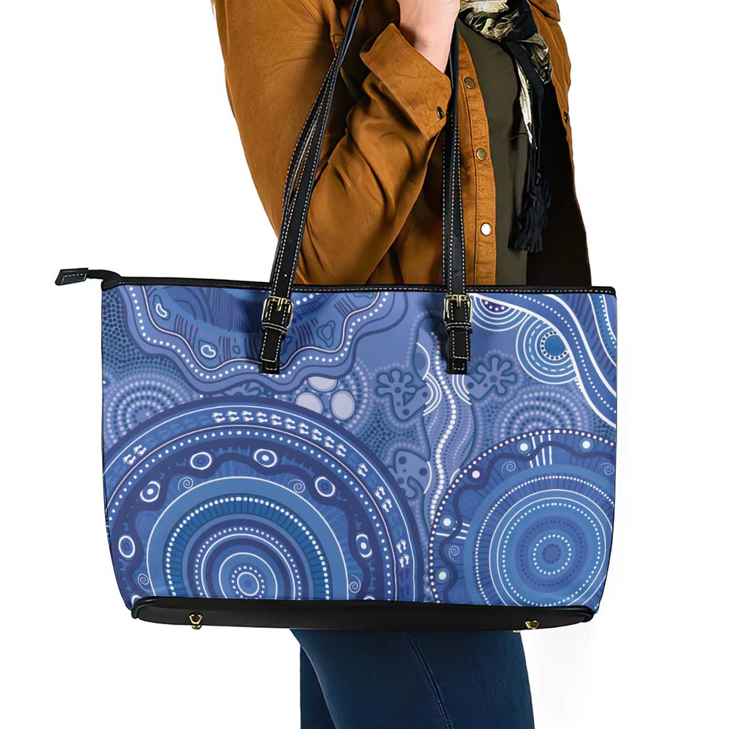 Australia Autism Awareness Leather Tote Bag Aboriginal Lizard Dot Painting