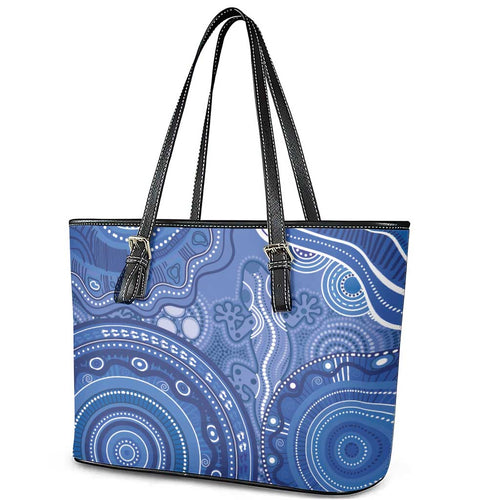 Australia Autism Awareness Leather Tote Bag Aboriginal Lizard Dot Painting