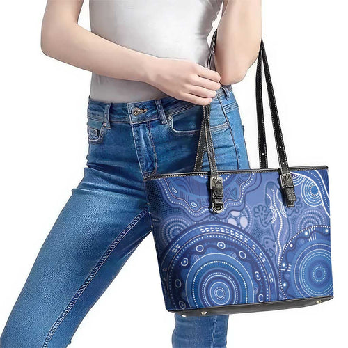 Australia Autism Awareness Leather Tote Bag Aboriginal Lizard Dot Painting