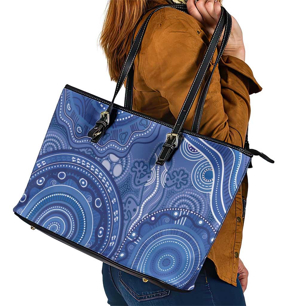 Australia Autism Awareness Leather Tote Bag Aboriginal Lizard Dot Painting