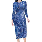 Australia Autism Awareness Long Sleeve Bodycon Dress Aboriginal Lizard Dot Painting