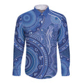 Australia Autism Awareness Long Sleeve Button Shirt Aboriginal Lizard Dot Painting
