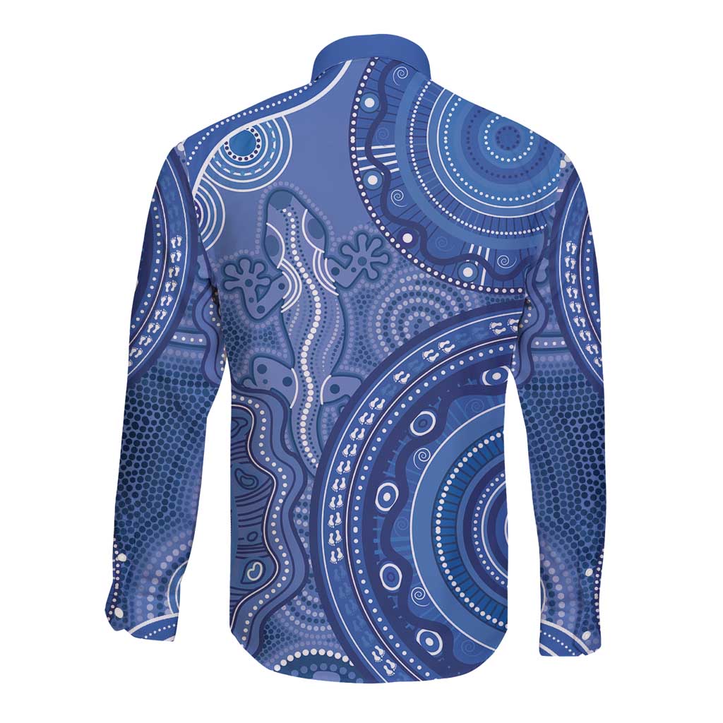 Australia Autism Awareness Long Sleeve Button Shirt Aboriginal Lizard Dot Painting