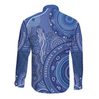 Australia Autism Awareness Long Sleeve Button Shirt Aboriginal Lizard Dot Painting