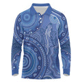 Australia Autism Awareness Long Sleeve Polo Shirt Aboriginal Lizard Dot Painting