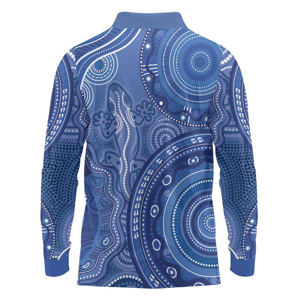 Australia Autism Awareness Long Sleeve Polo Shirt Aboriginal Lizard Dot Painting