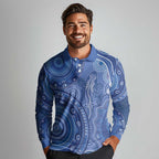 Australia Autism Awareness Long Sleeve Polo Shirt Aboriginal Lizard Dot Painting