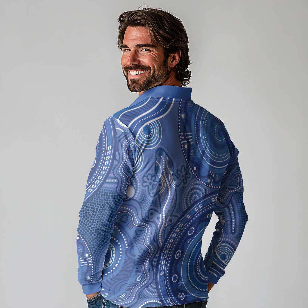 Australia Autism Awareness Long Sleeve Polo Shirt Aboriginal Lizard Dot Painting