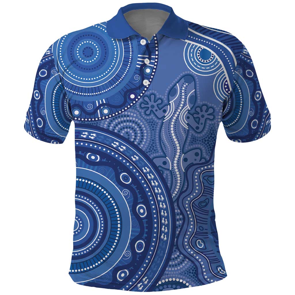 Australia Autism Awareness Polo Shirt Aboriginal Lizard Dot Painting