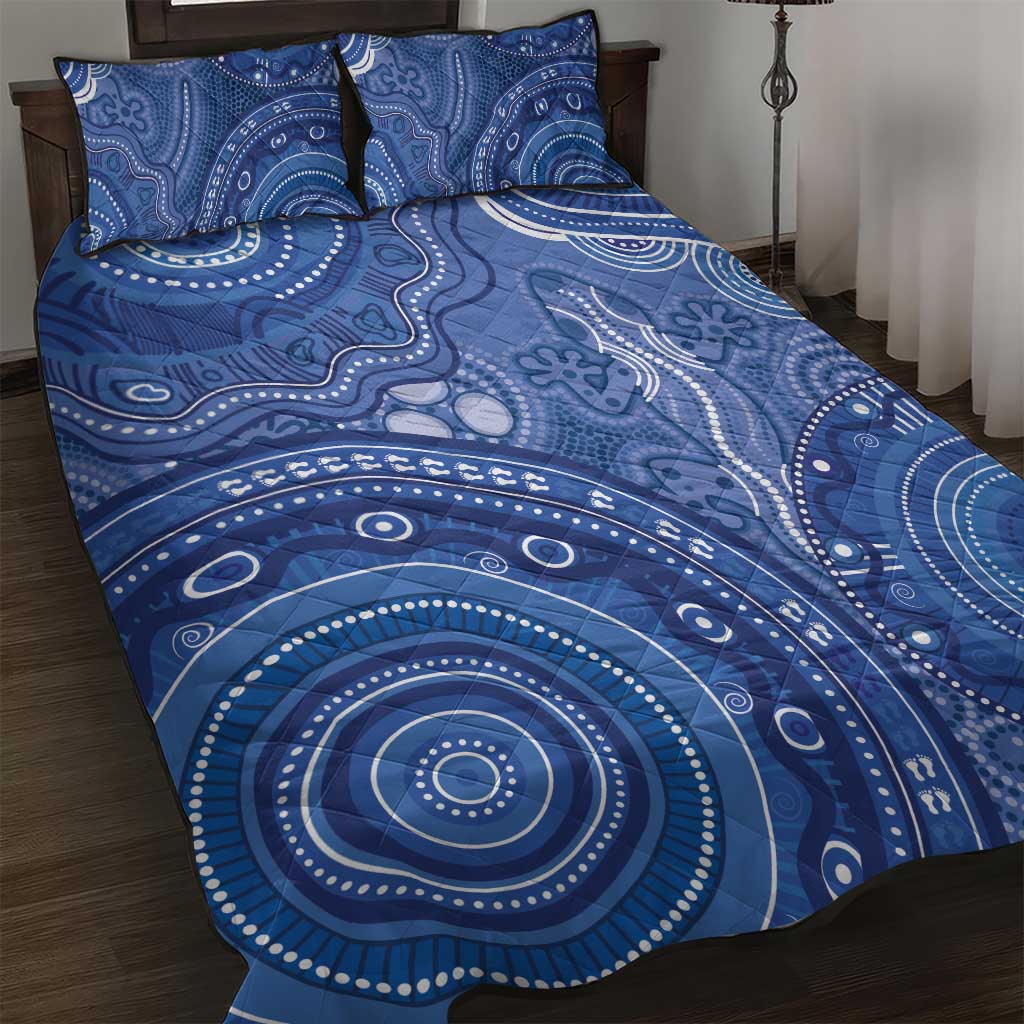 Australia Autism Awareness Quilt Bed Set Aboriginal Lizard Dot Painting