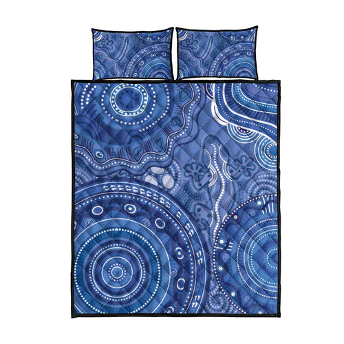 Australia Autism Awareness Quilt Bed Set Aboriginal Lizard Dot Painting