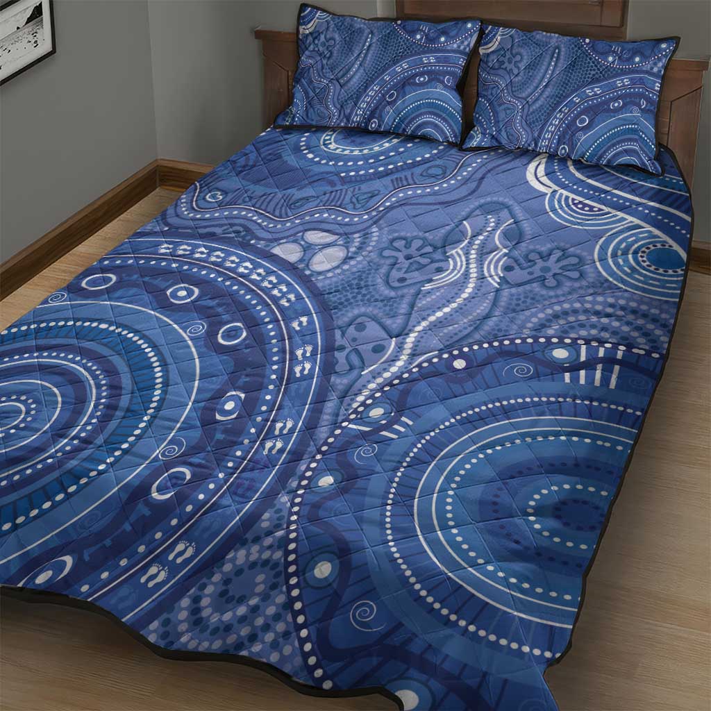 Australia Autism Awareness Quilt Bed Set Aboriginal Lizard Dot Painting