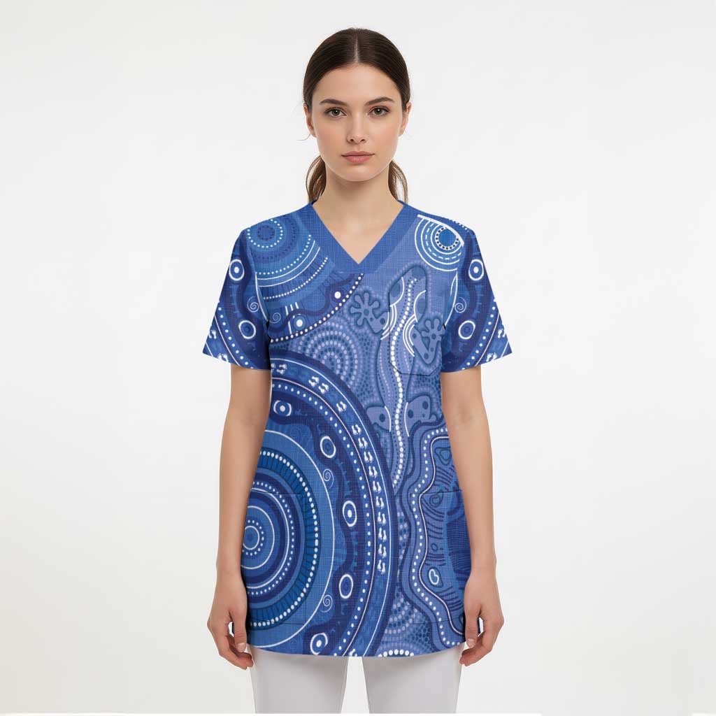 Australia Autism Awareness Scrub Top Aboriginal Lizard Dot Painting - Aussie Hoodie