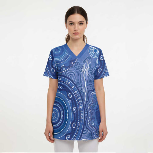 Australia Autism Awareness Scrub Top Aboriginal Lizard Dot Painting - Aussie Hoodie
