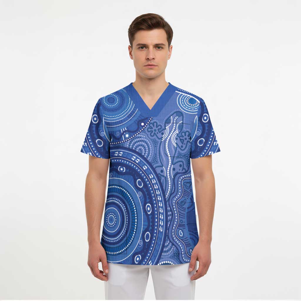 Australia Autism Awareness Scrub Top Aboriginal Lizard Dot Painting - Aussie Hoodie