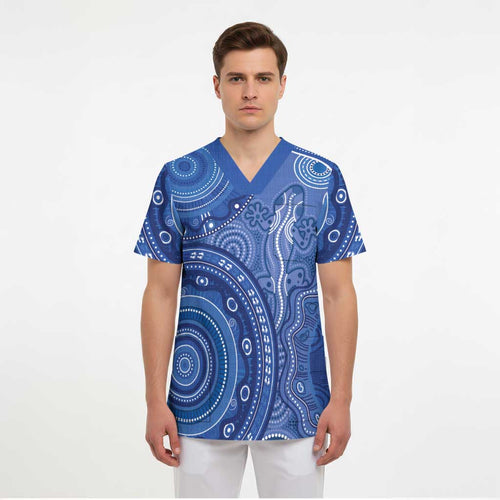 Australia Autism Awareness Scrub Top Aboriginal Lizard Dot Painting - Aussie Hoodie