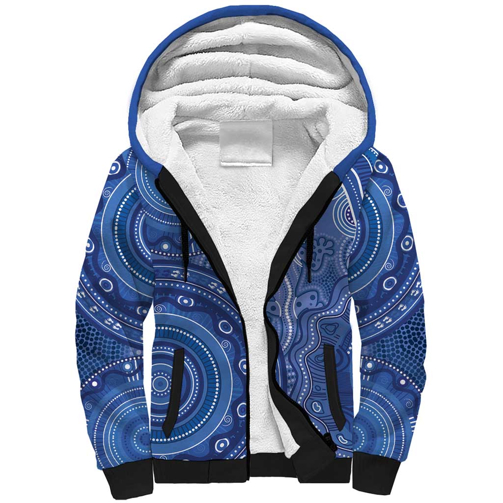 Australia Autism Awareness Sherpa Hoodie Aboriginal Lizard Dot Painting