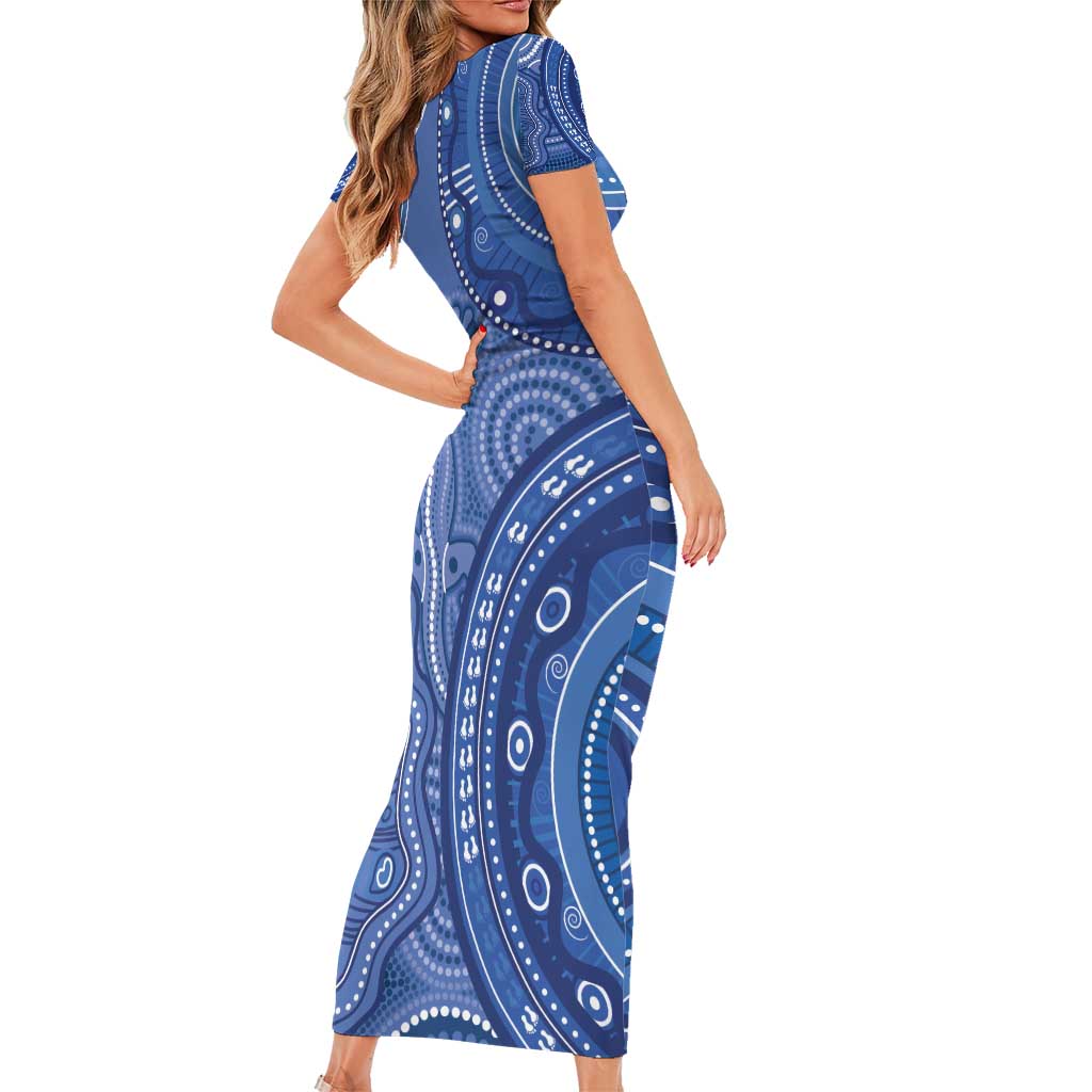 Australia Autism Awareness Short Sleeve Bodycon Dress Aboriginal Lizard Dot Painting