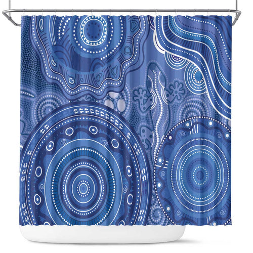 Australia Autism Awareness Shower Curtain Aboriginal Lizard Dot Painting