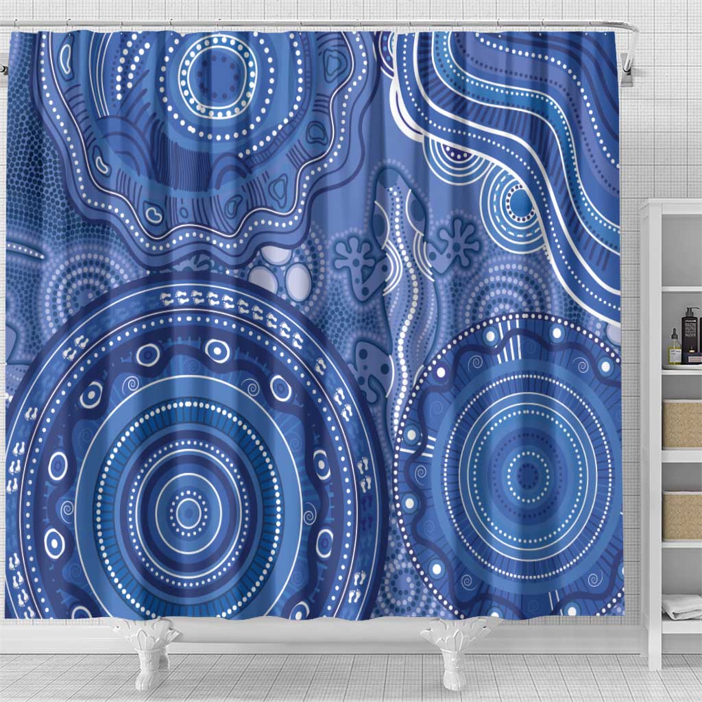 Australia Autism Awareness Shower Curtain Aboriginal Lizard Dot Painting
