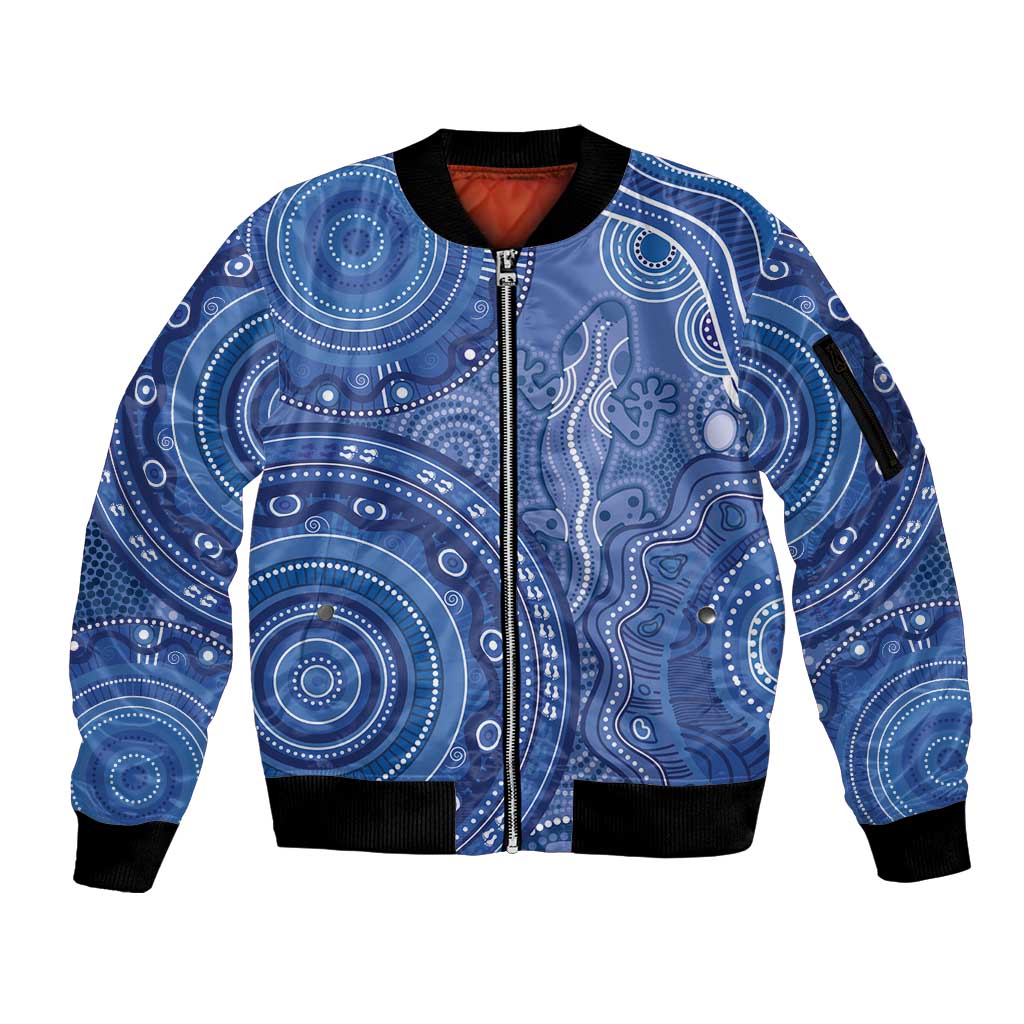Australia Autism Awareness Sleeve Zip Bomber Jacket Aboriginal Lizard Dot Painting