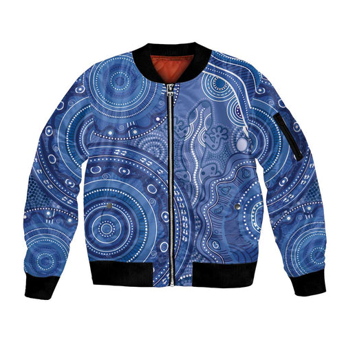 Australia Autism Awareness Sleeve Zip Bomber Jacket Aboriginal Lizard Dot Painting