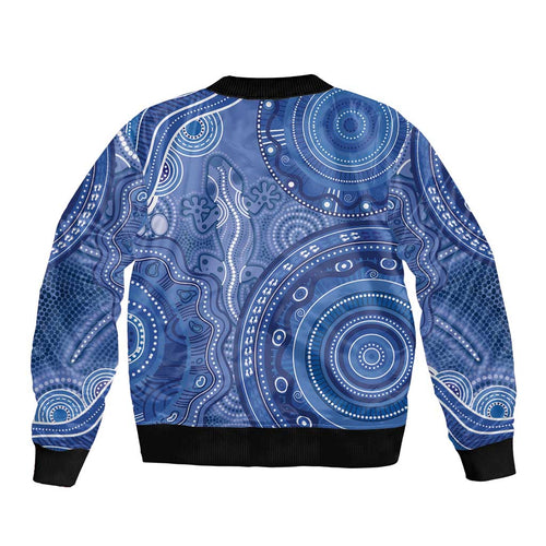 Australia Autism Awareness Sleeve Zip Bomber Jacket Aboriginal Lizard Dot Painting