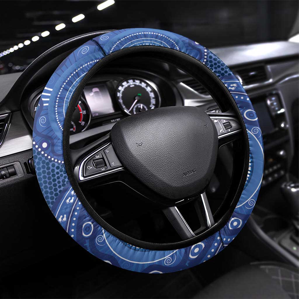 Australia Autism Awareness Steering Wheel Cover Aboriginal Lizard Dot Painting