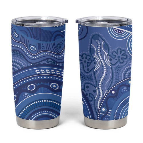 Australia Autism Awareness Tumbler Cup Aboriginal Lizard Dot Painting