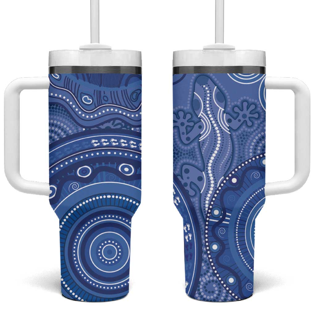 Australia Autism Awareness Tumbler With Handle Aboriginal Lizard Dot Painting