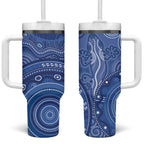 Australia Autism Awareness Tumbler With Handle Aboriginal Lizard Dot Painting