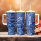 Australia Autism Awareness Tumbler With Handle Aboriginal Lizard Dot Painting