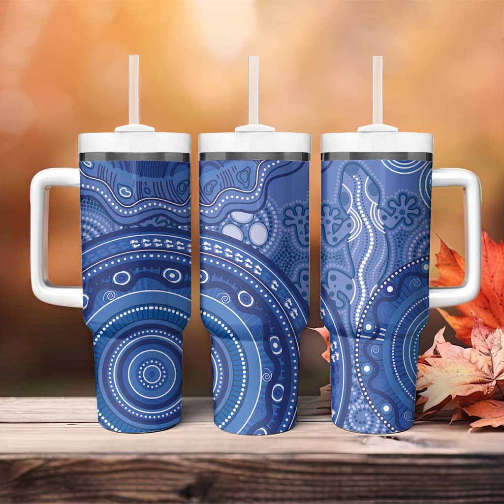 Australia Autism Awareness Tumbler With Handle Aboriginal Lizard Dot Painting