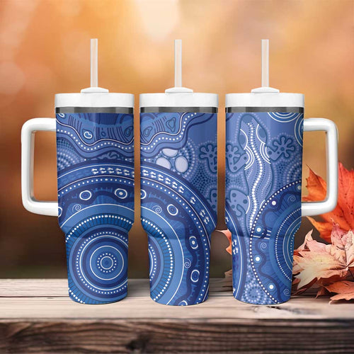 Australia Autism Awareness Tumbler With Handle Aboriginal Lizard Dot Painting