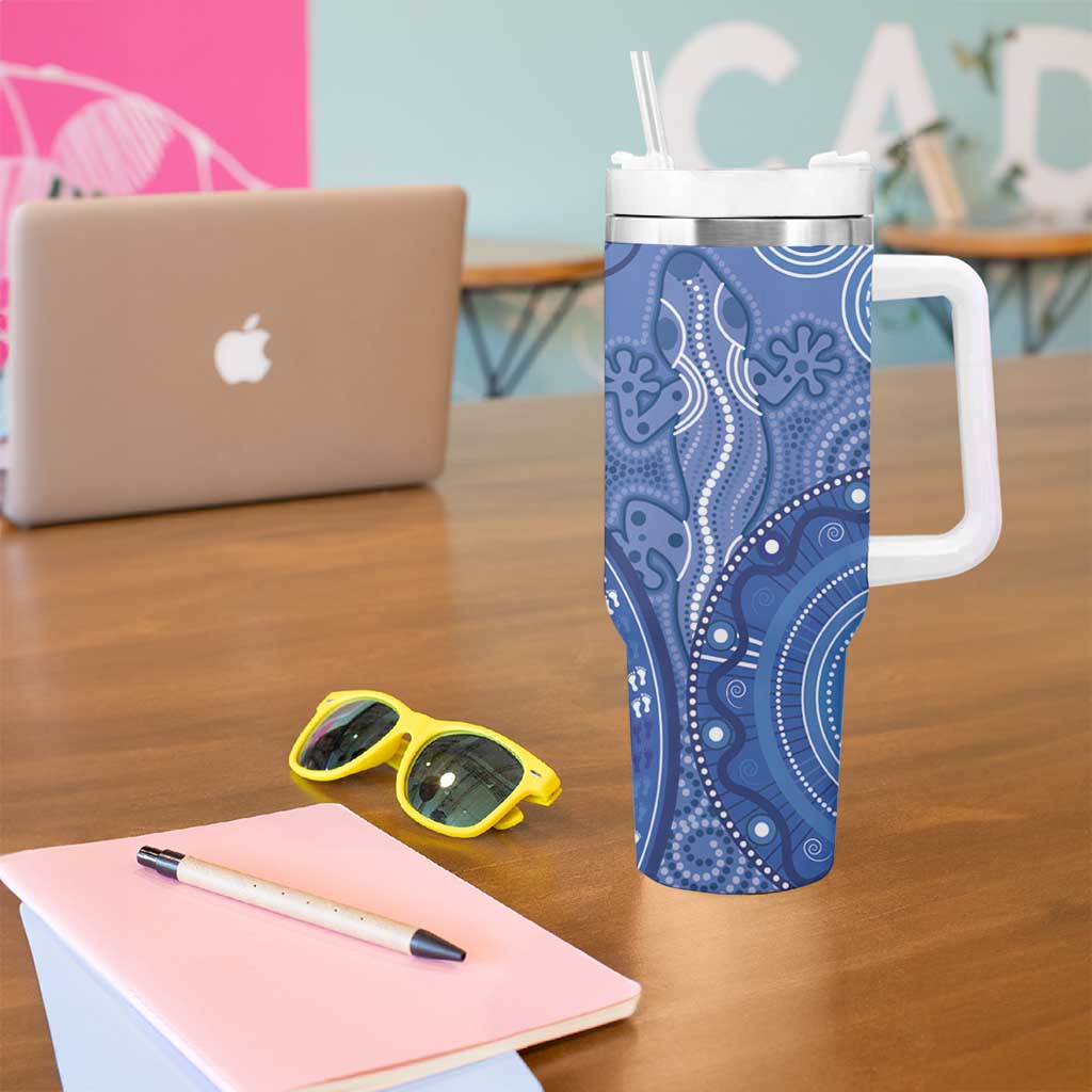 Australia Autism Awareness Tumbler With Handle Aboriginal Lizard Dot Painting