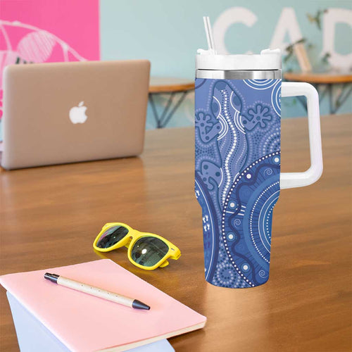 Australia Autism Awareness Tumbler With Handle Aboriginal Lizard Dot Painting